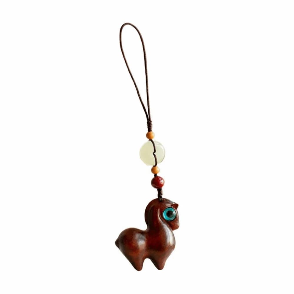 Portachiavi Zodiacale Cavallo Portafortuna, Ciondolo per Borsa in Legno di Sandalo, Cordino Fatto a Mano, Stile Cinese, Portachiavi per Auto