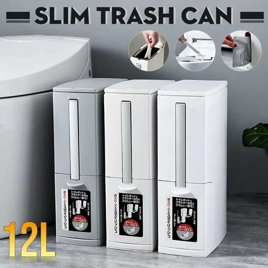 Bidone della spazzatura stretto Set di spazzole per WC Pattumiera in plastica per bagno Pattumiera Cucina Secchio della spazzatura Bidone della spazzatura Strumenti per la pulizia della casa