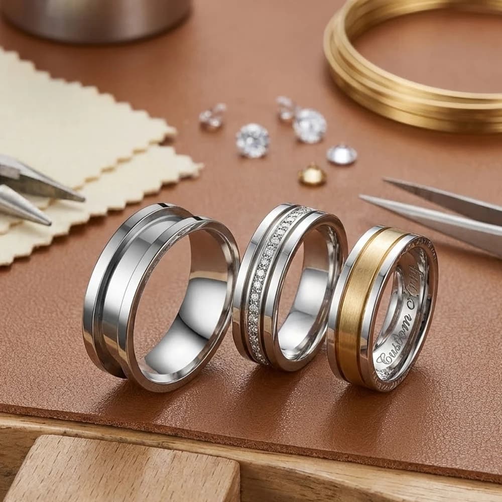 Set di 5 Anelli Grezzi Scanalati in Acciaio Inossidabile da 7/8/9/10/11/12 mm, Larghezza 8mm, per Creazione di Gioielli Fai-da-Te per Uomo e Donna