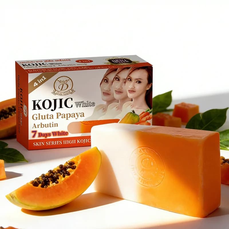 Kojico Acid and Vitamin C, Papaya Handicraft Flavour with Essential Oils, Savour for Face and Body, Shaking Bath soap, Non Drying, Bicolor soap
