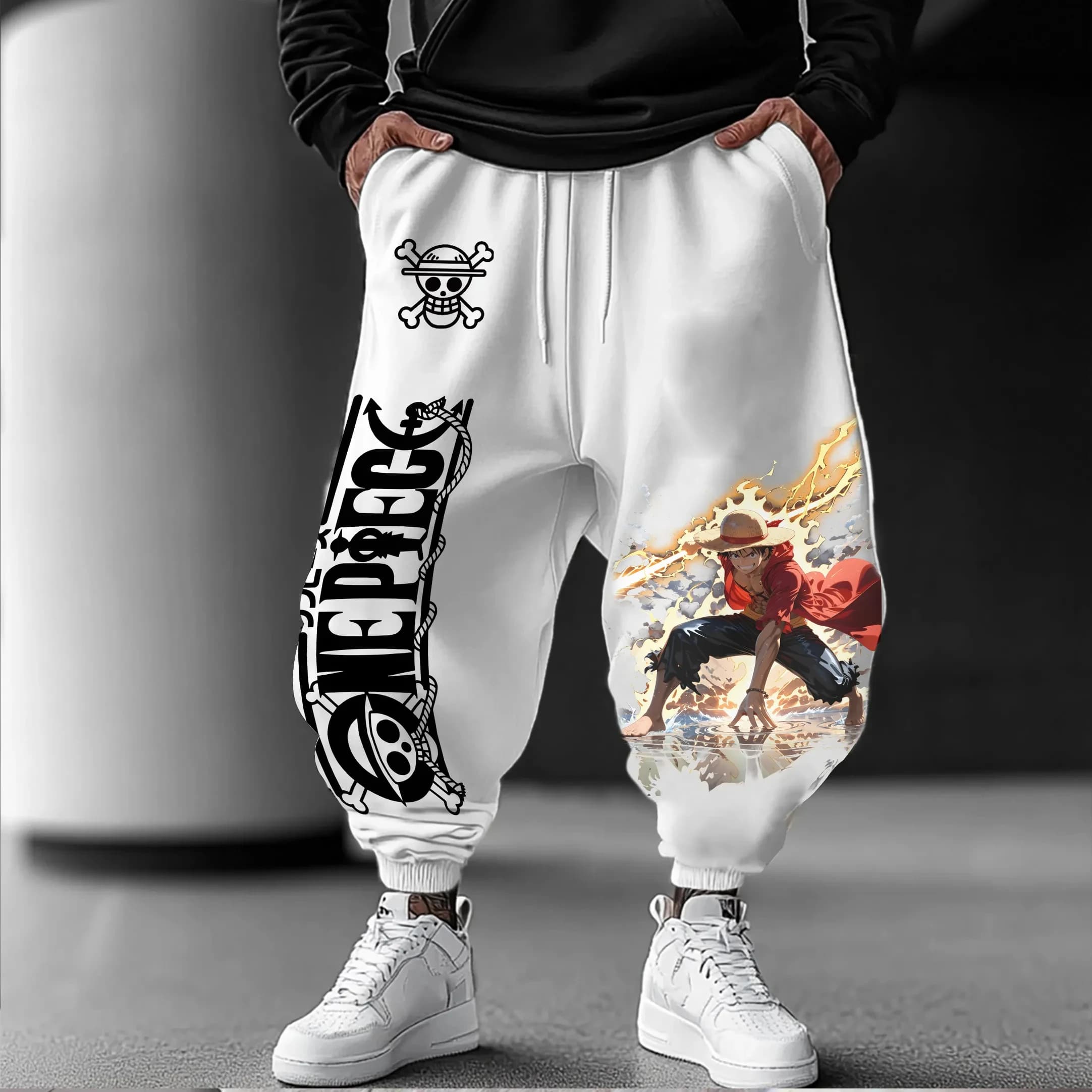 ONE PIECE Rufy Peripheral Printed Pants of Japanese Animation Sports American Autumn Fashion Cotton Leggings for Men and Women