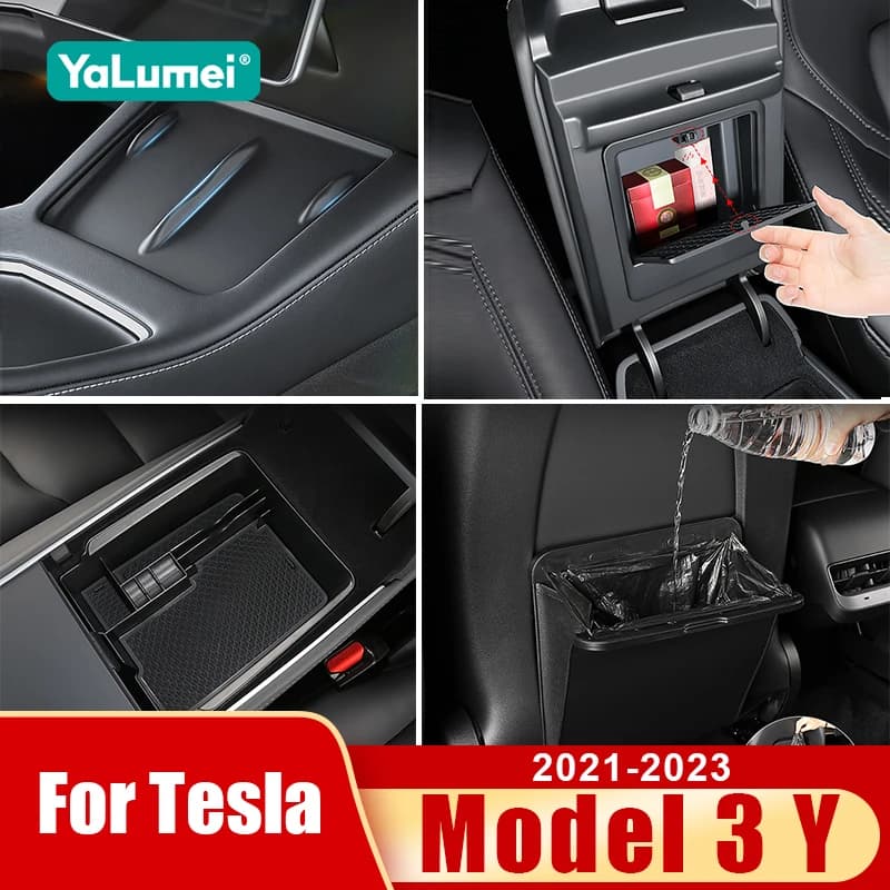 Car Center Console Armrest Storage Box For Tesla Model Y 2021 2022 2023 2024 Model 3 2021-2023 Hidden Tray Trash Can Accessories