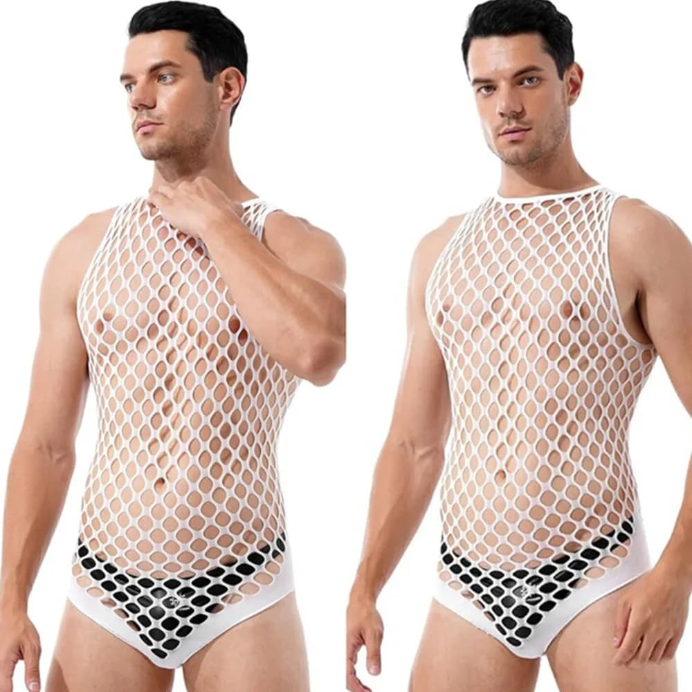 Intimo Erotico Trasparente in Rete per Uomo, Lingerie Ultra Sottile e Aderente, Costume Gay per Performance, Pigiama