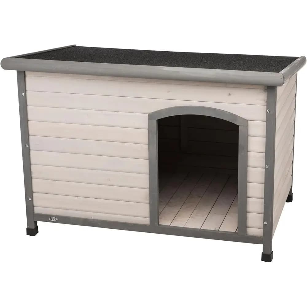 Cuccia Classica Natura per Cani - Rifugio Esterno in Legno con Sigillante Impermeabile, Tetto a Cerniera e Gambe Regolabili per Cani di Piccola Taglia - Grigio - 2