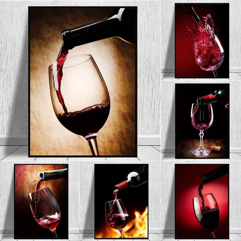 Modern Art Red Wine Glass Canvas Painting Prints Poster Bar Nordic Wall Art Pictures Restaurant Kitchen Wall Living Room Deco