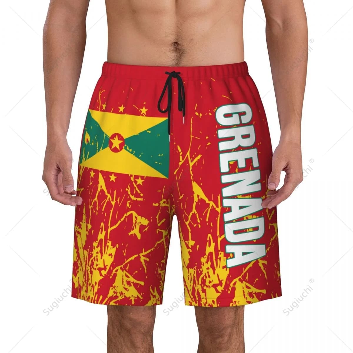 Pantaloncini da Spiaggia con Bandiera di Grenada per Uomo, Shorts da Surf, Ciclismo, Nuoto e Corsa in Poliestere