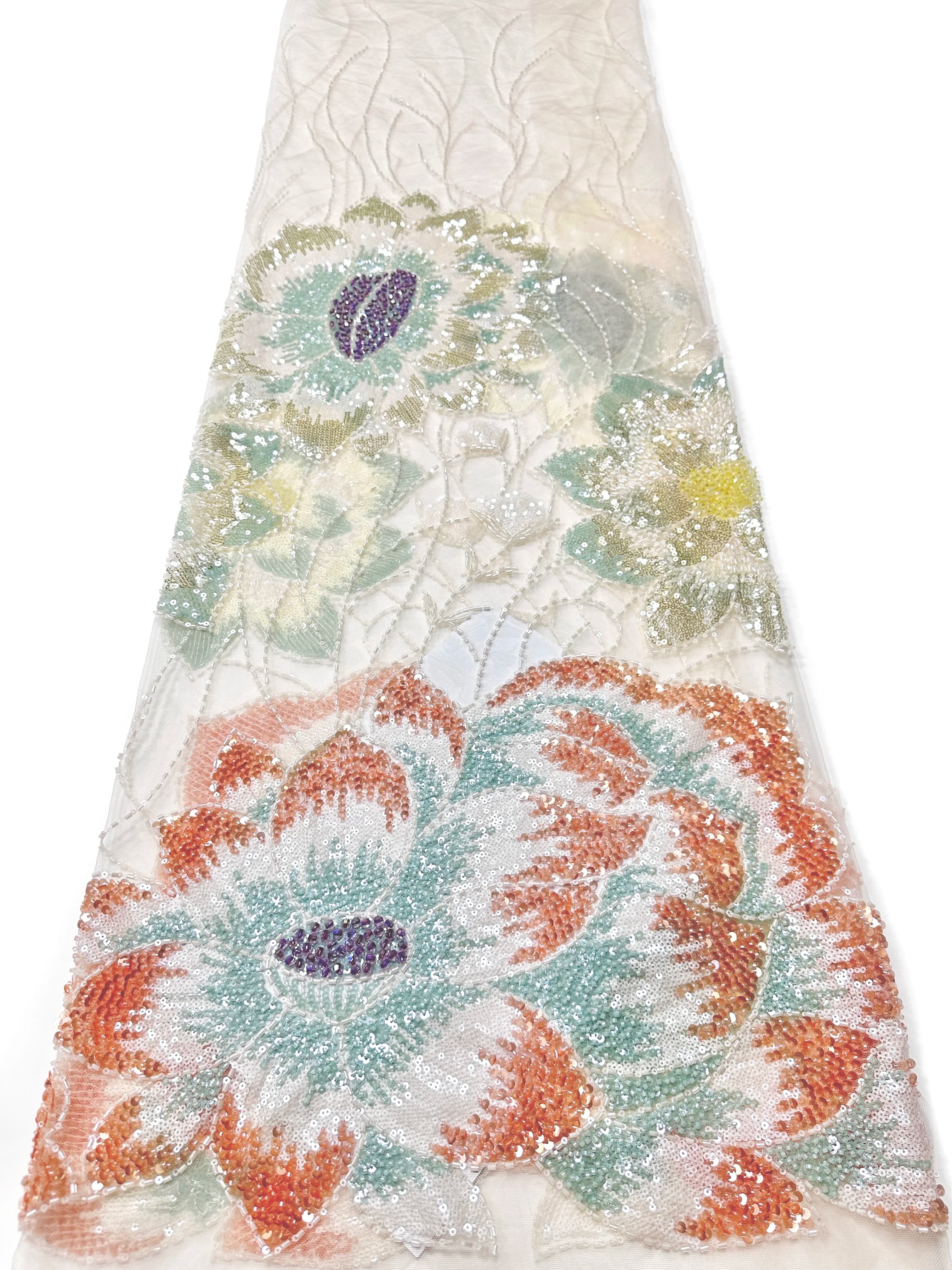 Tessuto in Pizzo di Lusso Fatto a Mano con Perline e Paillettes 2026 per Abito da Sposa Francese Elegante