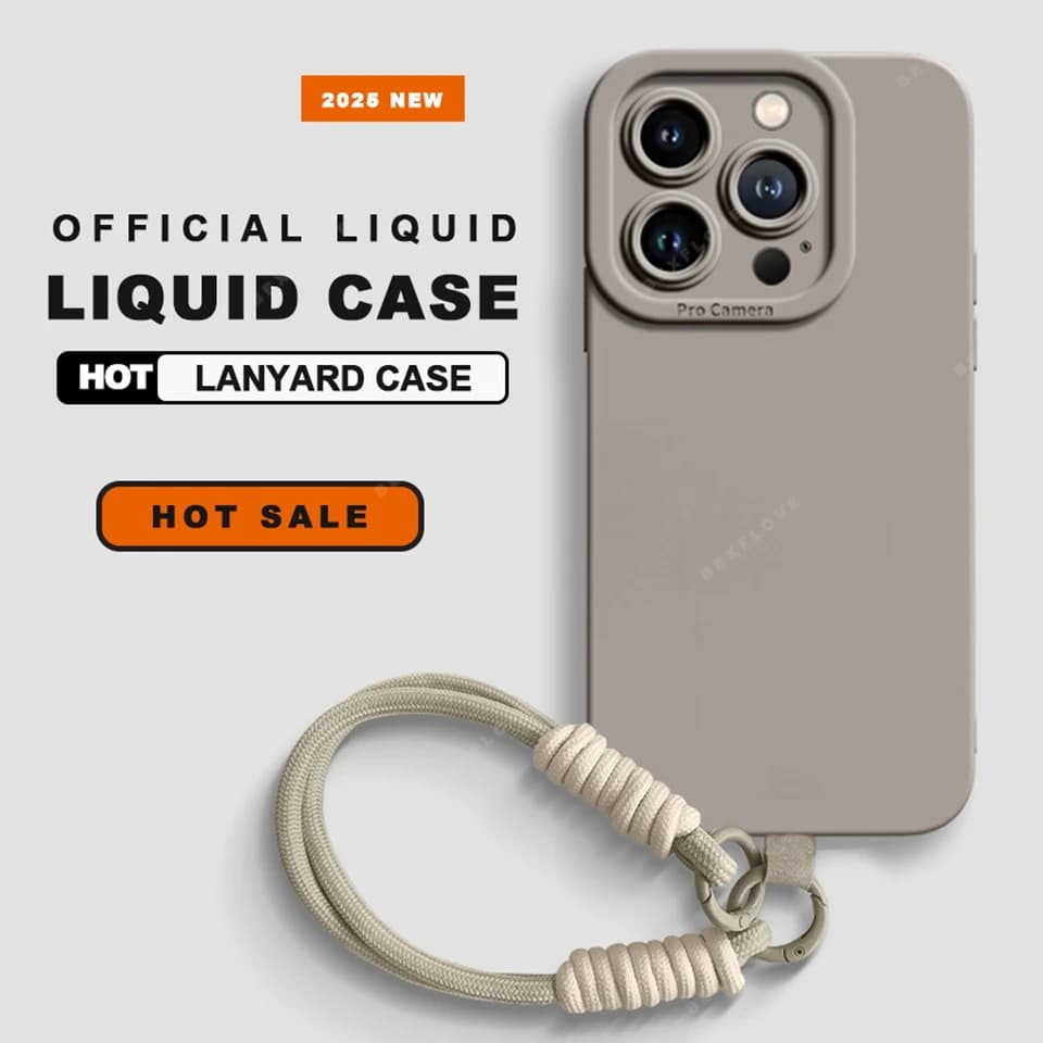 Phone Case with Cord for iPhone 16E 16 14 15 Plus 12 13 Mini 11 16 Pro XR XS Max SE Protection Silicone Strap Soft Cover