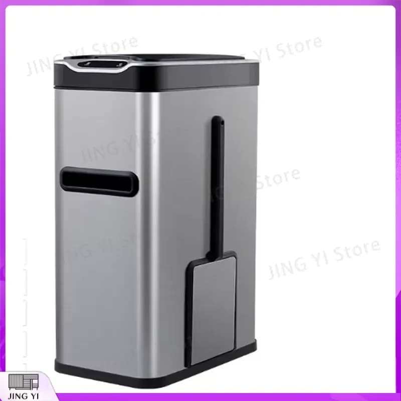 Smart Stainless Steel Trash Can Automatic Sensor Induction Waste Bin with Brush Paper Holder Battery Powered for Kitchen