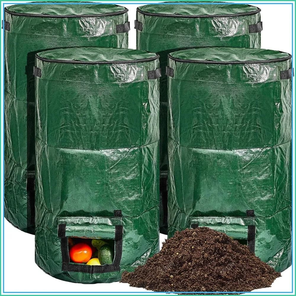 4 Pack Large 34 Gallon Compost Bin Bags Heavy Duty Reusable Yard Waste Bags with Zipper Lid and Handles for Garden Lawn Leaf Trash