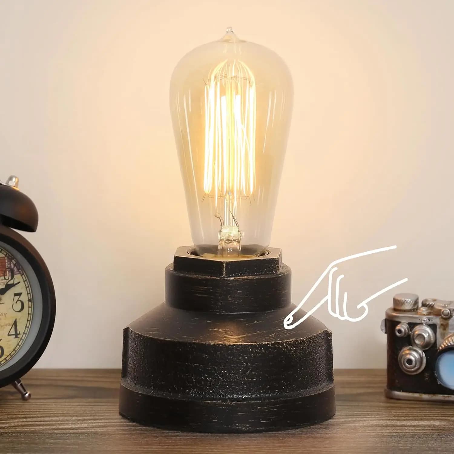 Lampada da tavolo industriale con controllo touch, lampada da comodino con lampadina Edison dimmerabile, accento Steampunk vintage per soggiorno camera da letto