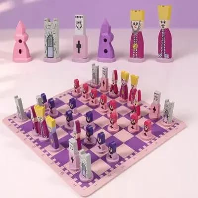 Set di Scacchi Creativo con Design a Cartoni Animati, in Legno Premium Senza Bave, per Bambini e Adulti, Giocattoli Educativi