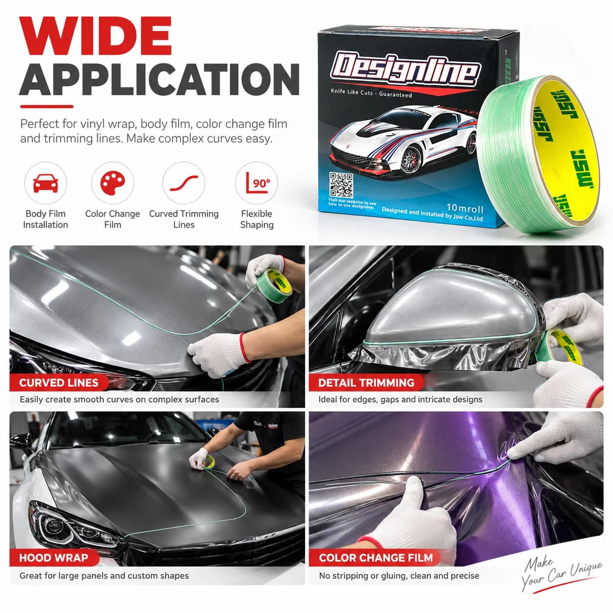 5/10/50M Car Stickers Vinyl Wrap Knifeless Tape Design Line Car Film Wrapping Cutting Tape Knife Car Styling Tool Accessories