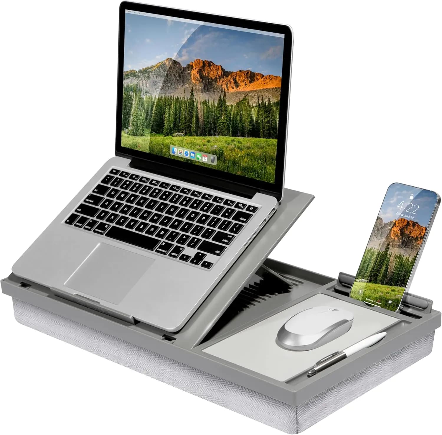 Supporto per Laptop Regolabile con Tappetino per Mouse e Porta Telefono, Adatto per Laptop da 15,6 Pollici, Design Ergonomico per il Massimo Comfort