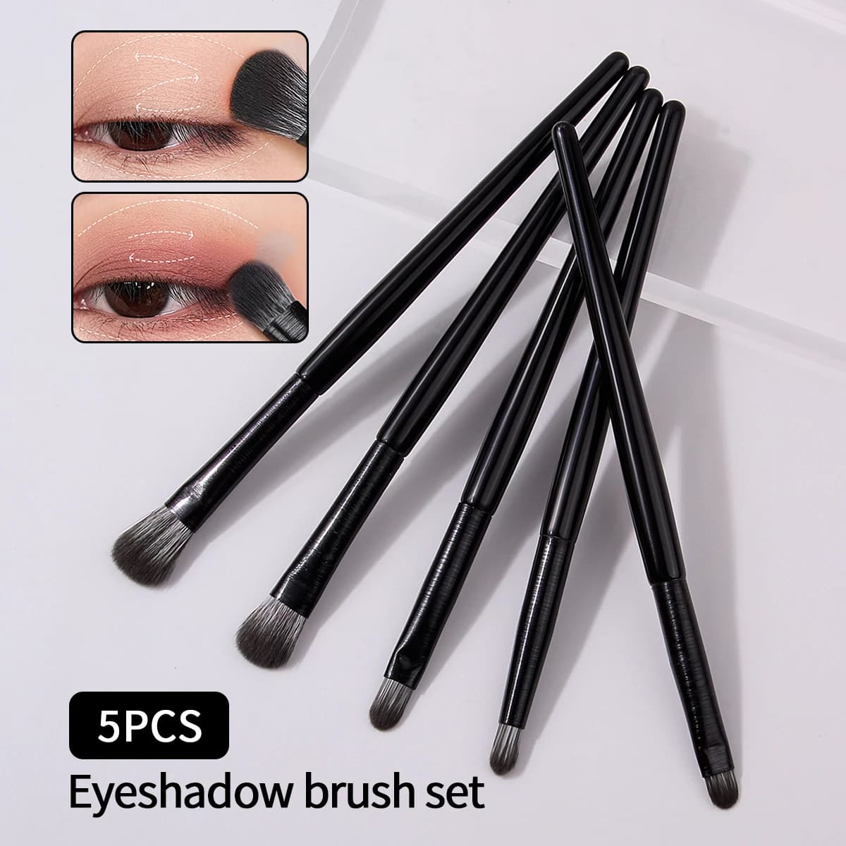 5 pezzi pennelli per trucco occhi naturali neri morbidi sintetici Eyeliner professionale sopracciglio ombretto miscelazione strumenti per il trucco