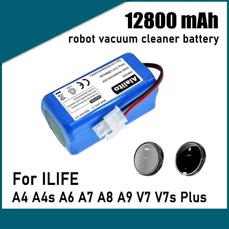 For ILIFE A4 A4s V7 A6 V7s Plus robot vacuum cleaner, 14.4V lithium battery pack, 12800mAh