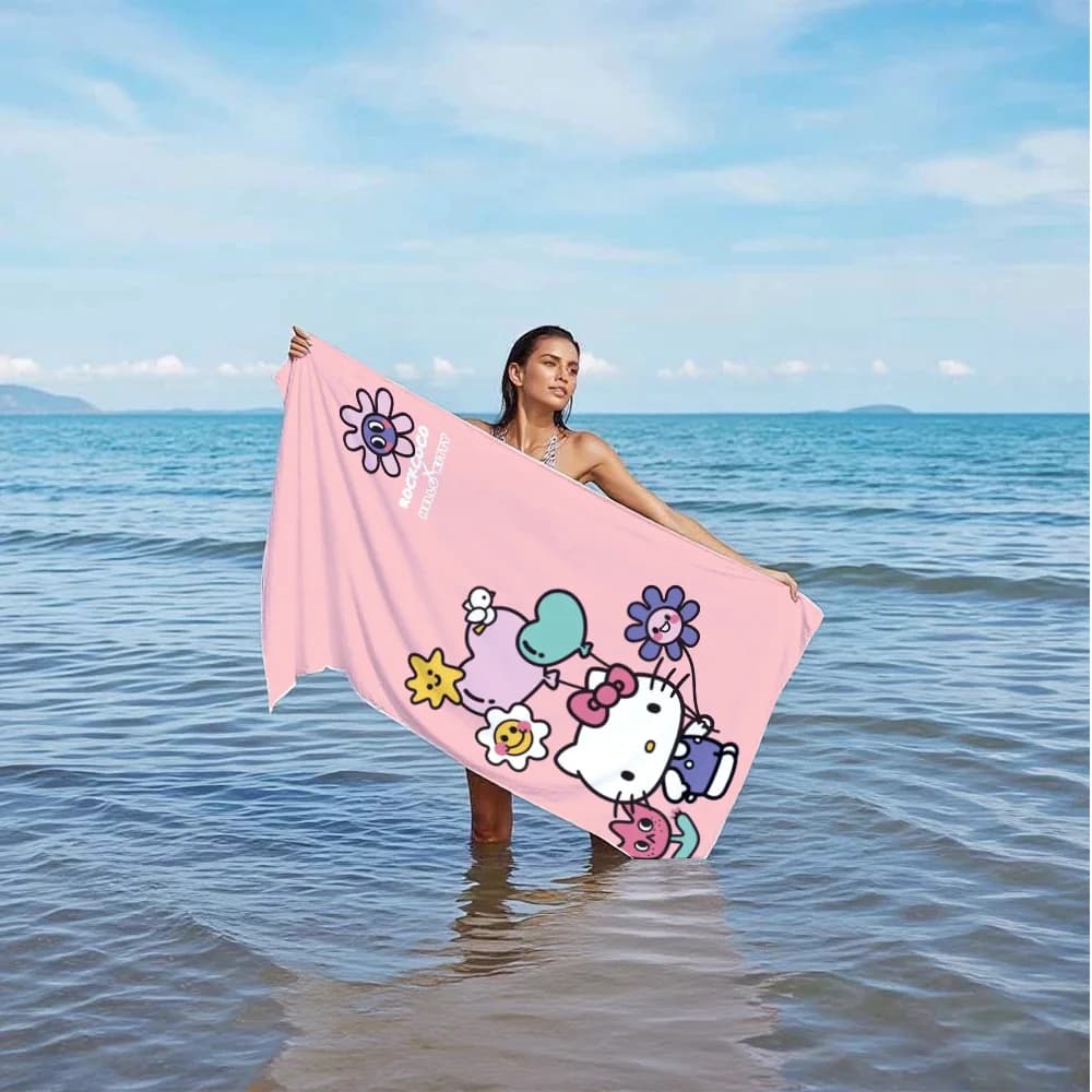 Large Kawaii H-Hellocats Bath Towel, Women's Travel Bathrobe, Fast Drying Microfiber Towels for Body, Sports and Sauna Saddles
