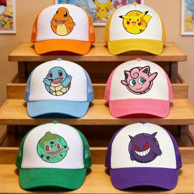 Nuovo Cappellino Pokemon con Visiera, Berretto da Baseball Anime Cartoon per Adulti e Bambini, Cappello Estivo Traspirante in Rete Pikachu, Cappello Genitore-Figlio, Regalo Peacoat