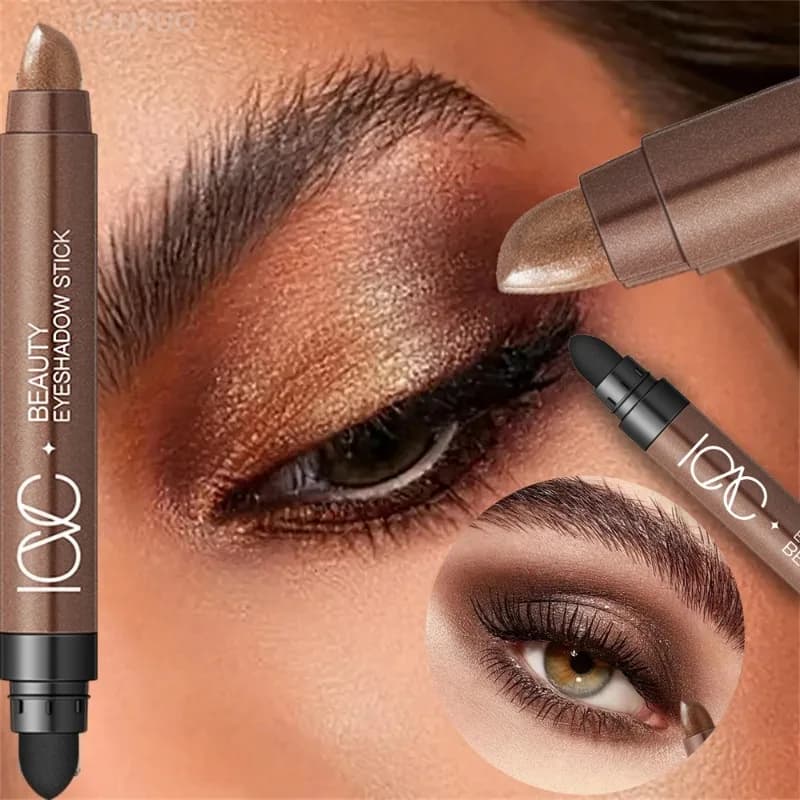 Ombretto impermeabile a doppia testa Stick a lunga durata ad alta pigmentazione Shimmer Glitter Neutro Marrone Pastello Ombretto Matita Trucco