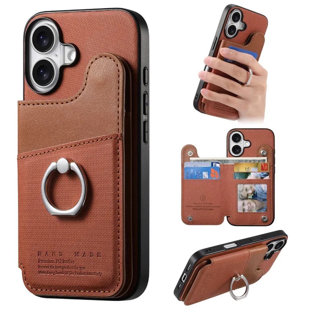 Portafoglio Flip con porta carte Custodia per telefono con blocco RFID per IPhone 16 E 16 15 14 Plus 13 12 11 Pro Max Anello con staffa in pelle