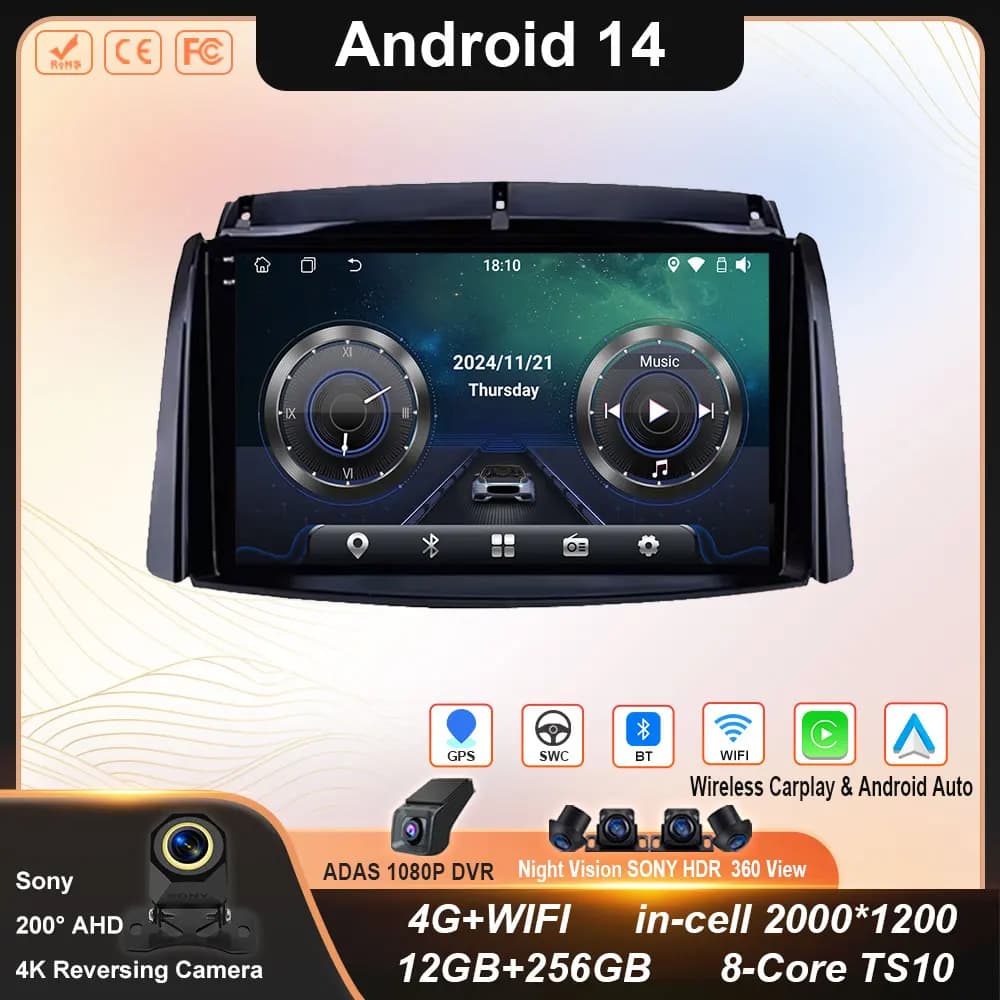 Android 14 Per Renault Koleos 2008 - 2016 Monitor Schermo TV Auto GPS lettore Video Autoradio Navigazione Stereo Radio 4G WIFI DVD