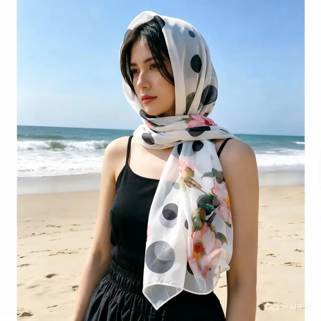 Sciarpa Camelia orientale - Scialle in georgette setoso 160x50 cm, protezione solare UPF, elegante hijab in chiffon e copricostume da spiaggia