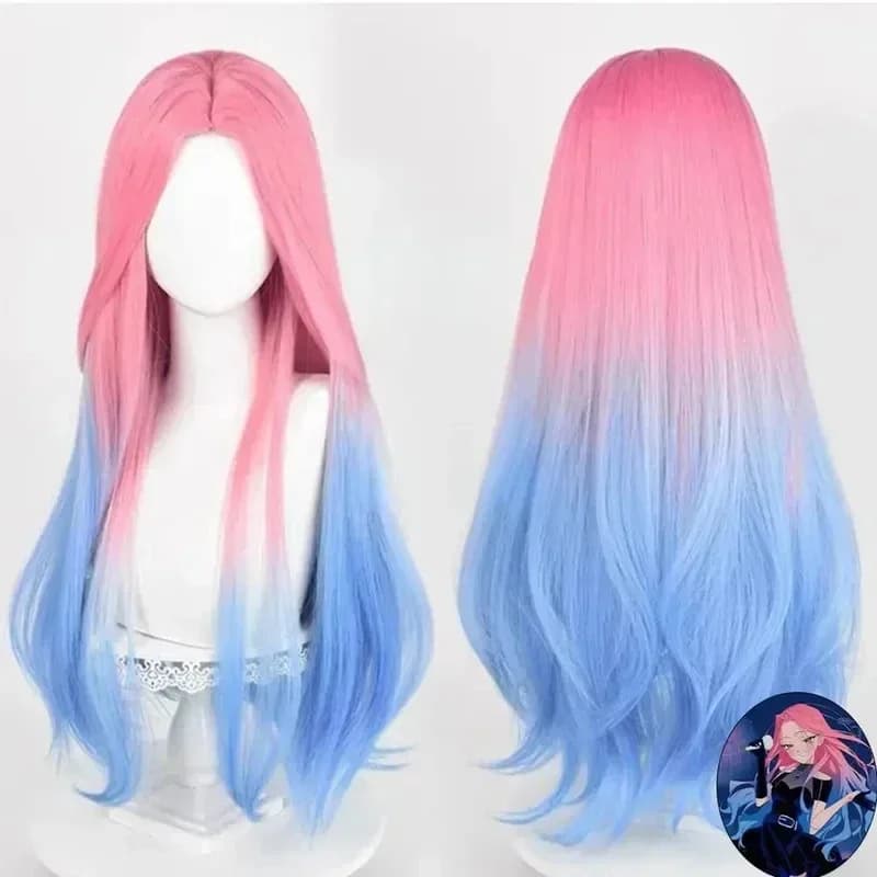 Cosplay Wig Long Curly Hair Pink Blue Dye Gradient Wig Cosplay Anime Alien Stage Mizi Wig Heat Resistant Synthetic