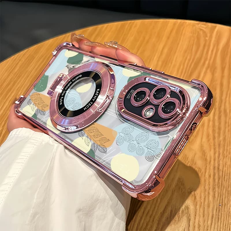 Cover per telefono con stampa foglie per OPPO Find X8 Pro, custodia con supporto e placcatura per Find X7 Ultra, antiurto, trasparente, in silicone.