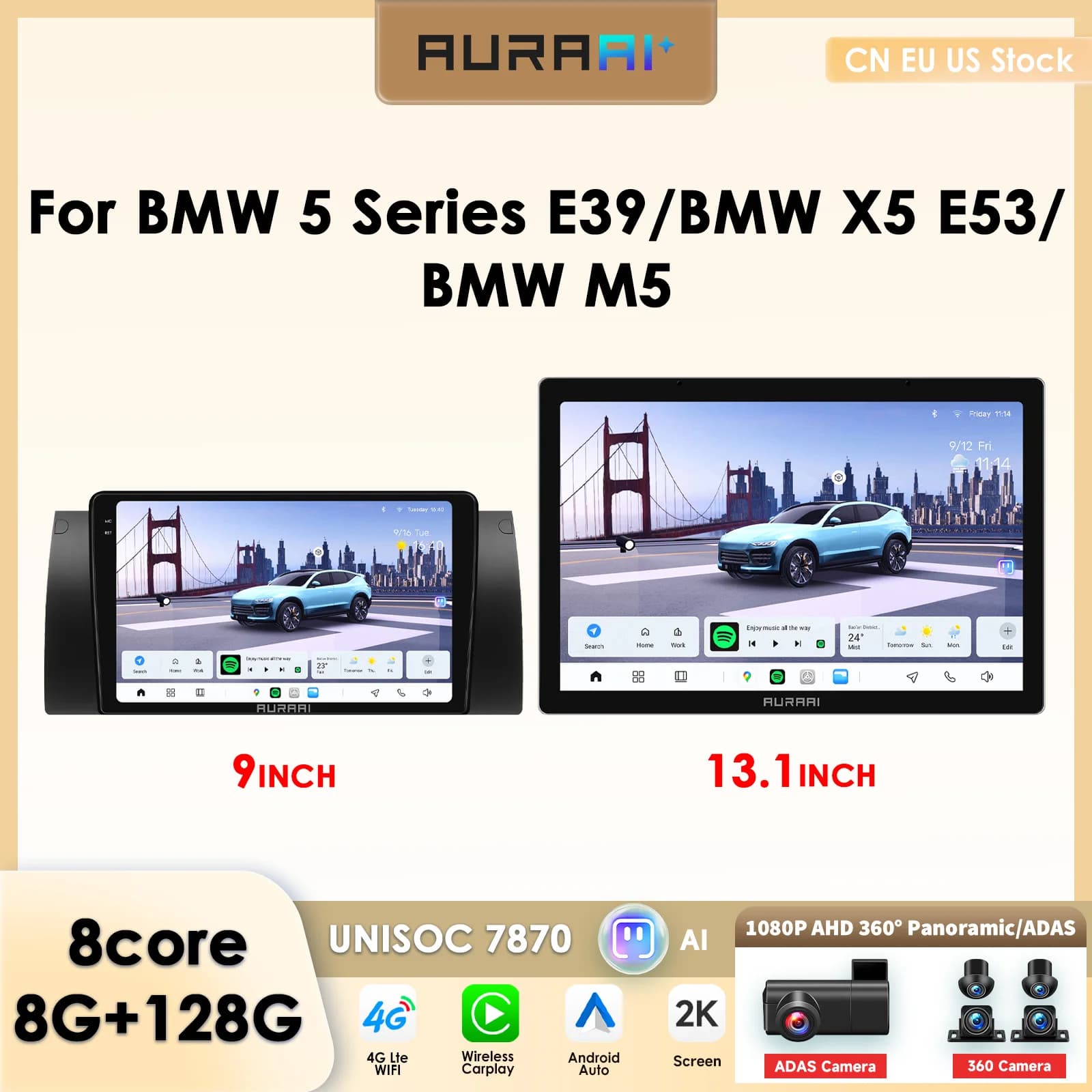 Sistema Multimediale Android 13 con Schermo Touch AI e GPS per BMW Serie 5 E39 X5 E53 M5, Sistemi Intelligenti per Auto 2DIN, CarPlay, Android Auto, Visione a 360°