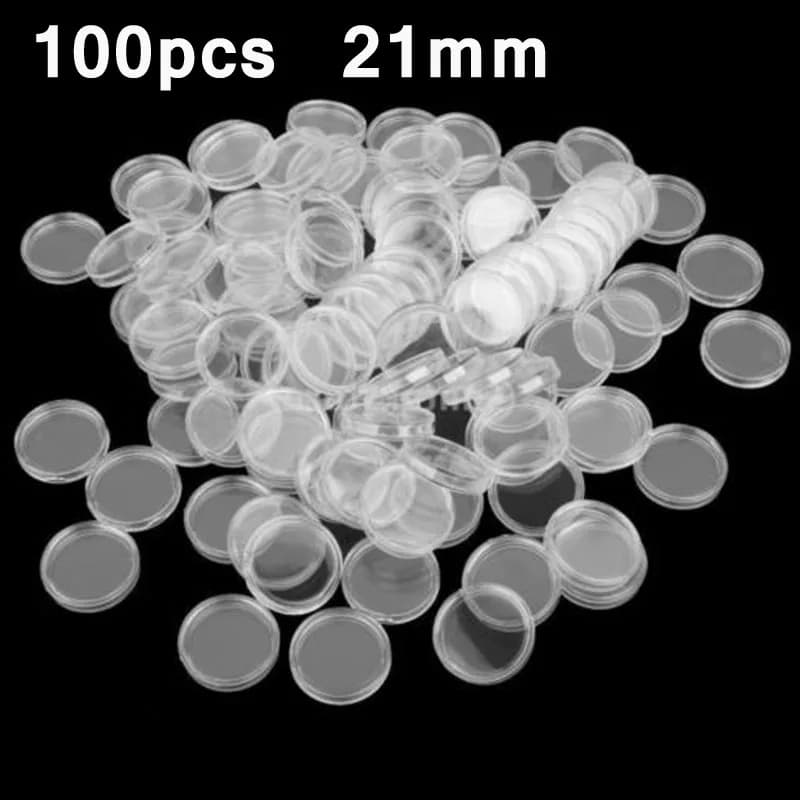 100 pz Portamonete di Plastica Capsule di Stoccaggio Trasparente Rotondo Vetrine Per Monete Capsule di Stoccaggio Scatole di Protezione Contenitore 21mm