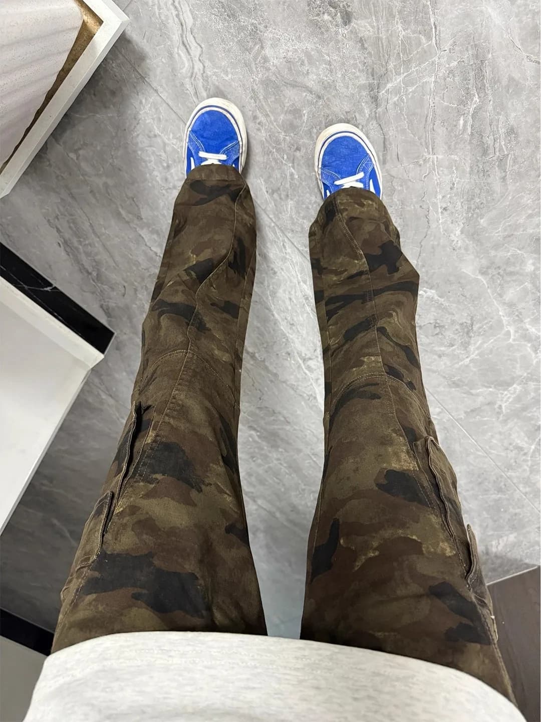 American High Street Camouflage Thickened Fleece Men's Jeans mid Waist Straight Leg Knife Workwear Trousers for Autumn W...