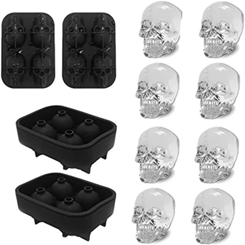 Vassoio per cubetti di ghiaccio Stampo per ghiaccio con teschio 3D Stampo in silicone a rilascio facile 4 teschio di ghiaccio carino e divertente per cocktail di whisky e bevande succhi