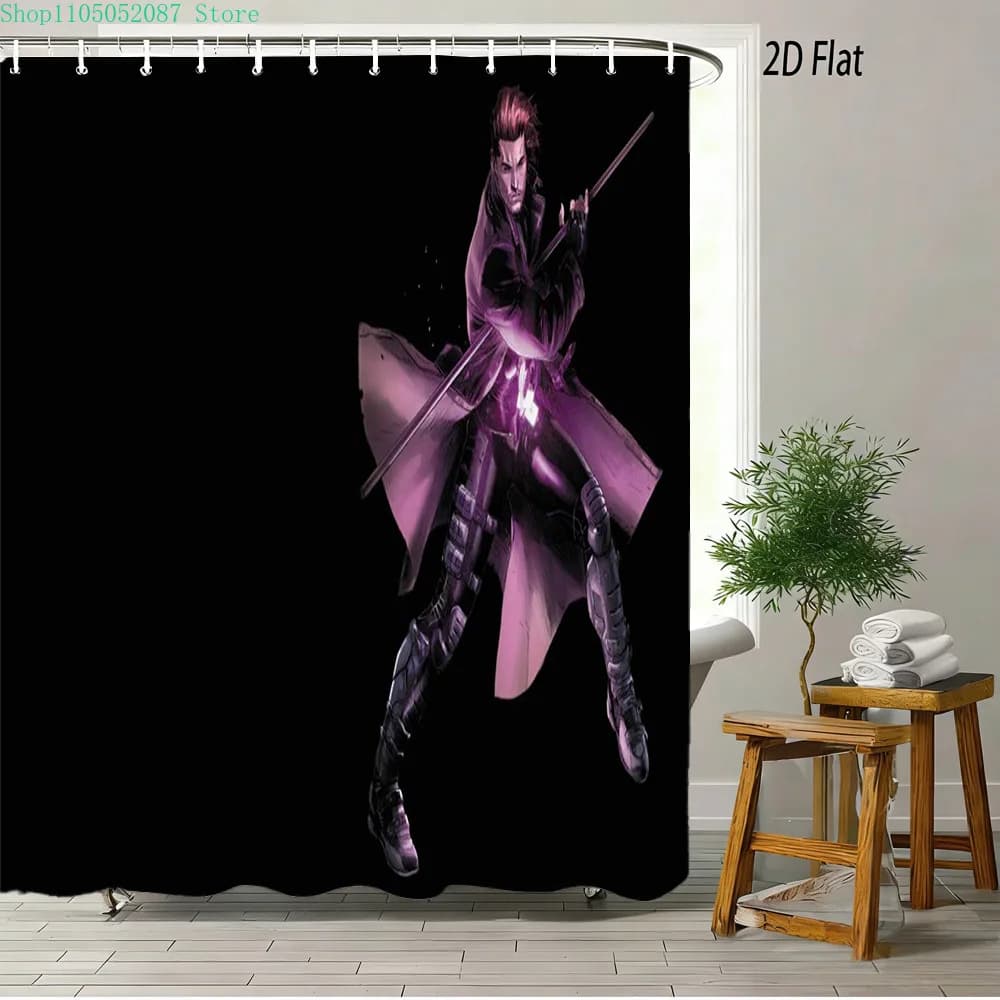 Tenda da doccia impermeabile con mantello viola e spada da supereroe per l'arredamento del bagno ✨