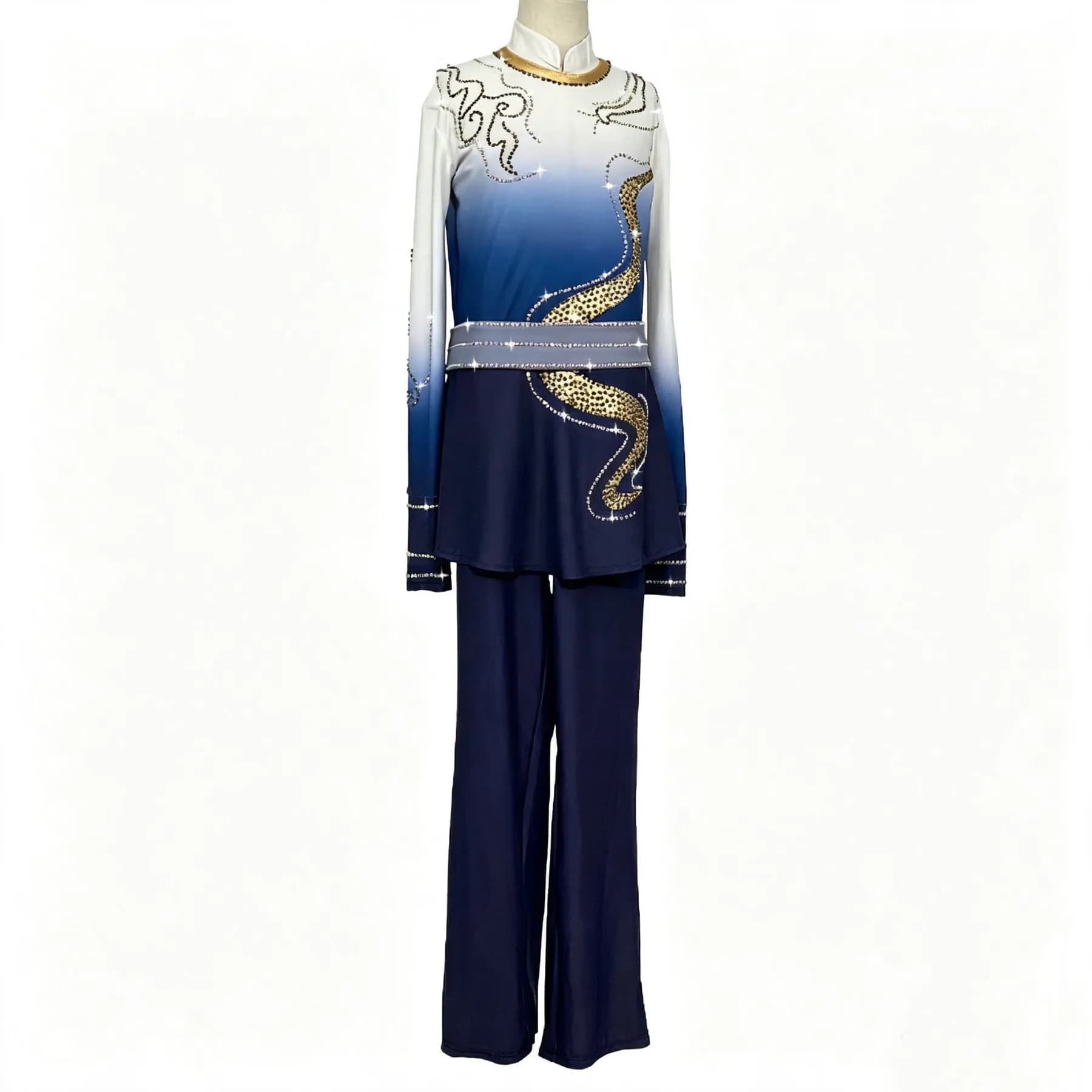 Ice Dance Elf Figure Skating Costume Men's Performance Examination Suit Glittery Rhinestones
