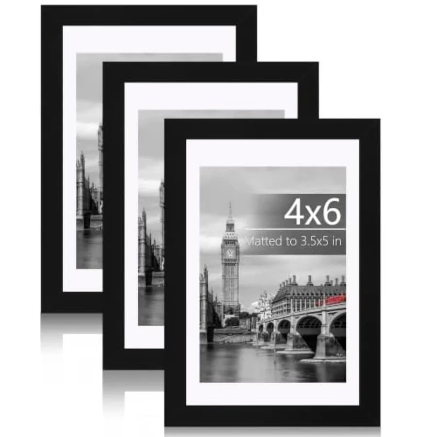Picture Frame Set of 3 with Shatter Resistant Plastic Cover, Minimal Thin Border and Light Weight Photo Frames for Wall or Tabl