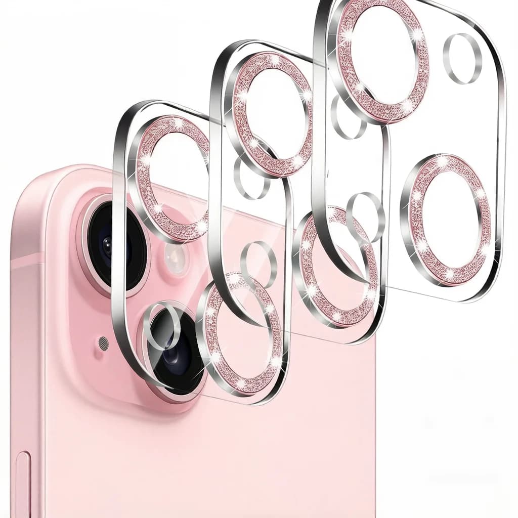 Set da 3 Protezioni per Obiettivo Fotocamera Rosa con Diamanti Bling per iPhone 17-11 Pro Max, in Vetro Temperato 9H HD Anti-Graffio Compatibile con Cover