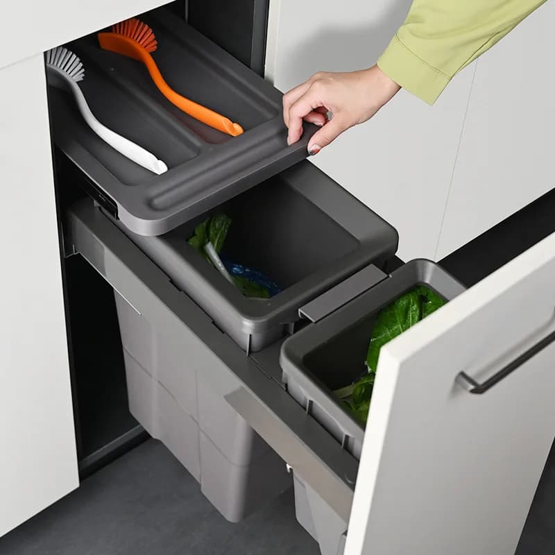 Built-in kitchen trash bin, hidden sorting cleaning bin, pull-out trash can with lid