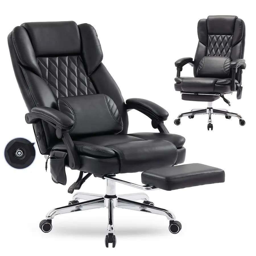 Sedia da ufficio con poggiapiedi, sedia direzionale con schienale alto, sedia da scrivania ergonomica con cuscino rimovibile, 2 punti massaggianti lombari, reclinabile