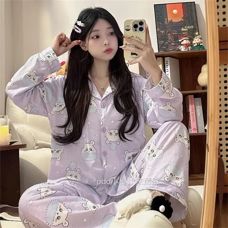 Momonga Chiikawa 2025 Nuovo Stile Pigiama Modello da Donna Primavera e Autunno Pantaloni a Maniche Lunghe Studente Kawaii Anime Natale