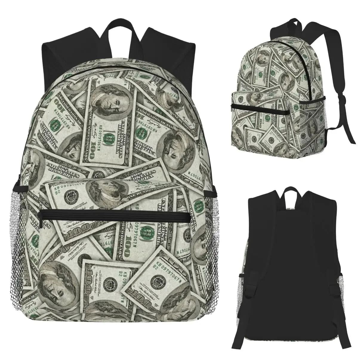 Sfondo di denaro gigante 100 banconote da un dollaro Manga Zaino per studenti Borsa da scuola Escursionismo Zaino da viaggio Uomo Donna Bookbag Borse a tracolla
