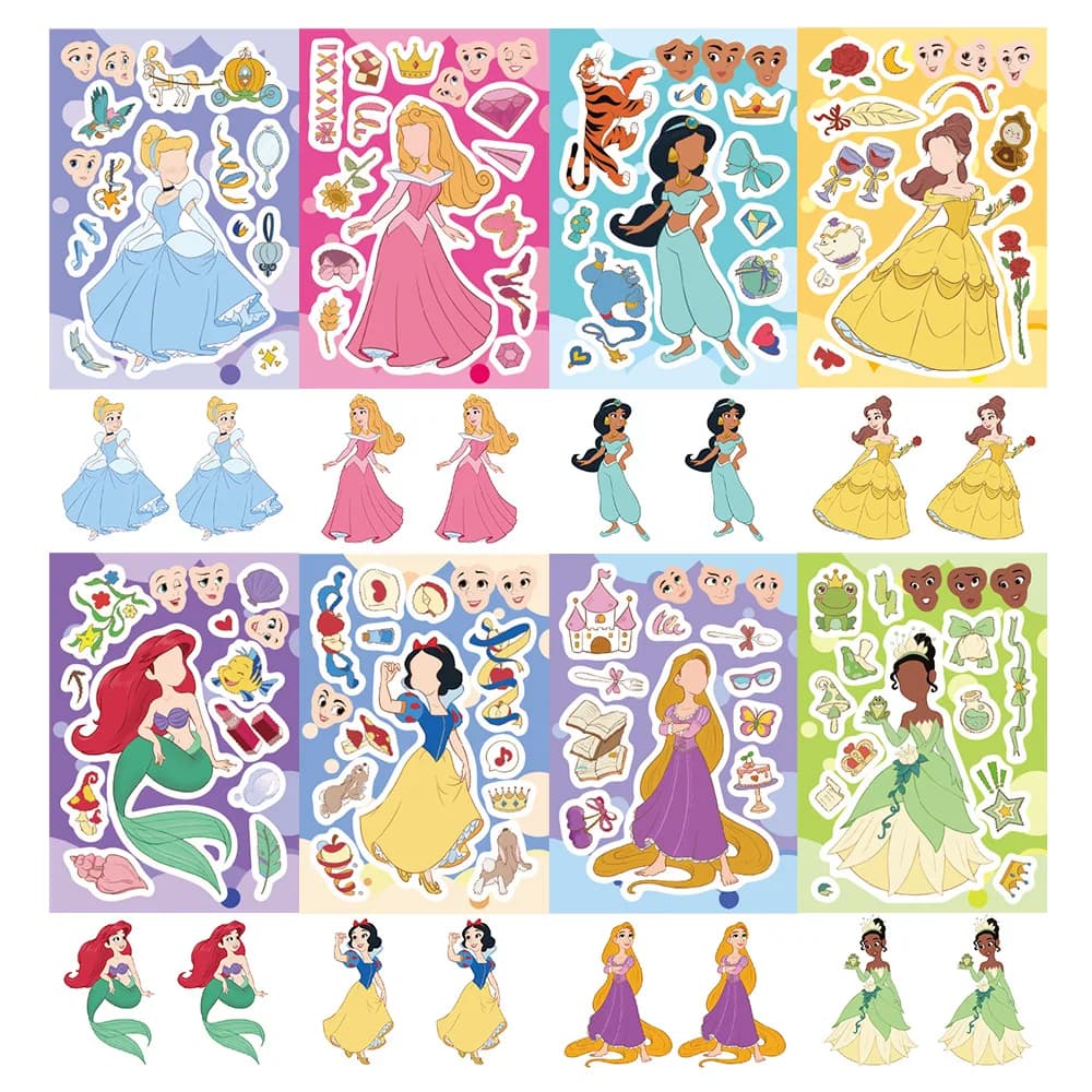 Disney Princess 8 Series Animated Card Character Collage Stickers, Laptop Fa-da-Te, Telephones, Toiletries and Desk, Waterproof Decalcomanie