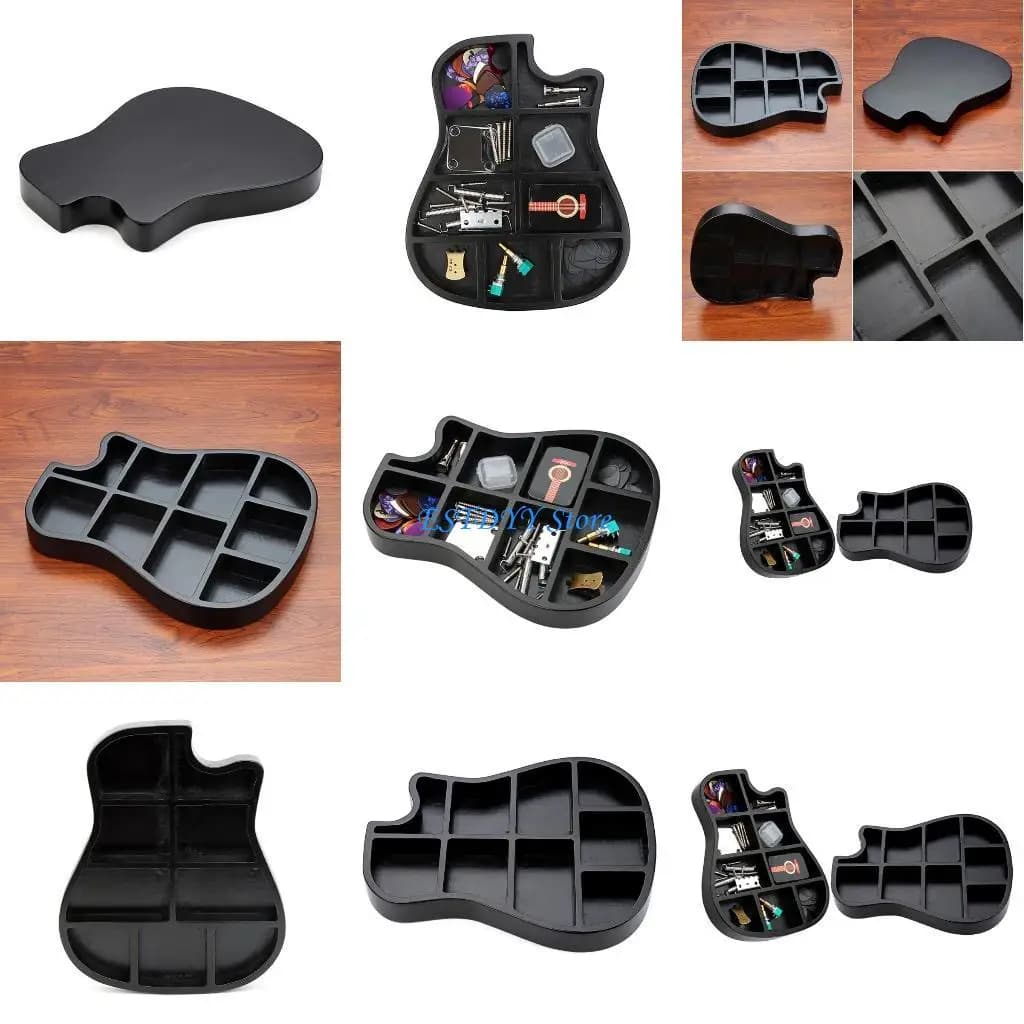 G6DE Porta plettro per chitarra Scatola portaoggetti a forma chitarra a 9 scomparti Organizzatore piccoli oggetti