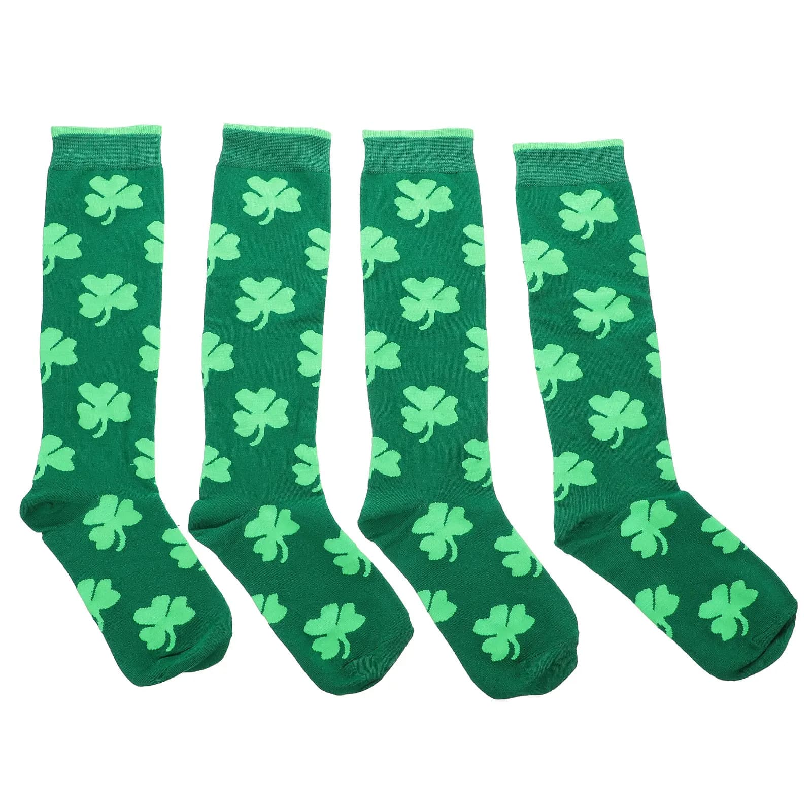 2Pairs Cotton Cartoon Socks Adult Sports Socks Middle Tube Shamrock Pattern Breathable Soft Elastic Non Tight St Patricks Day