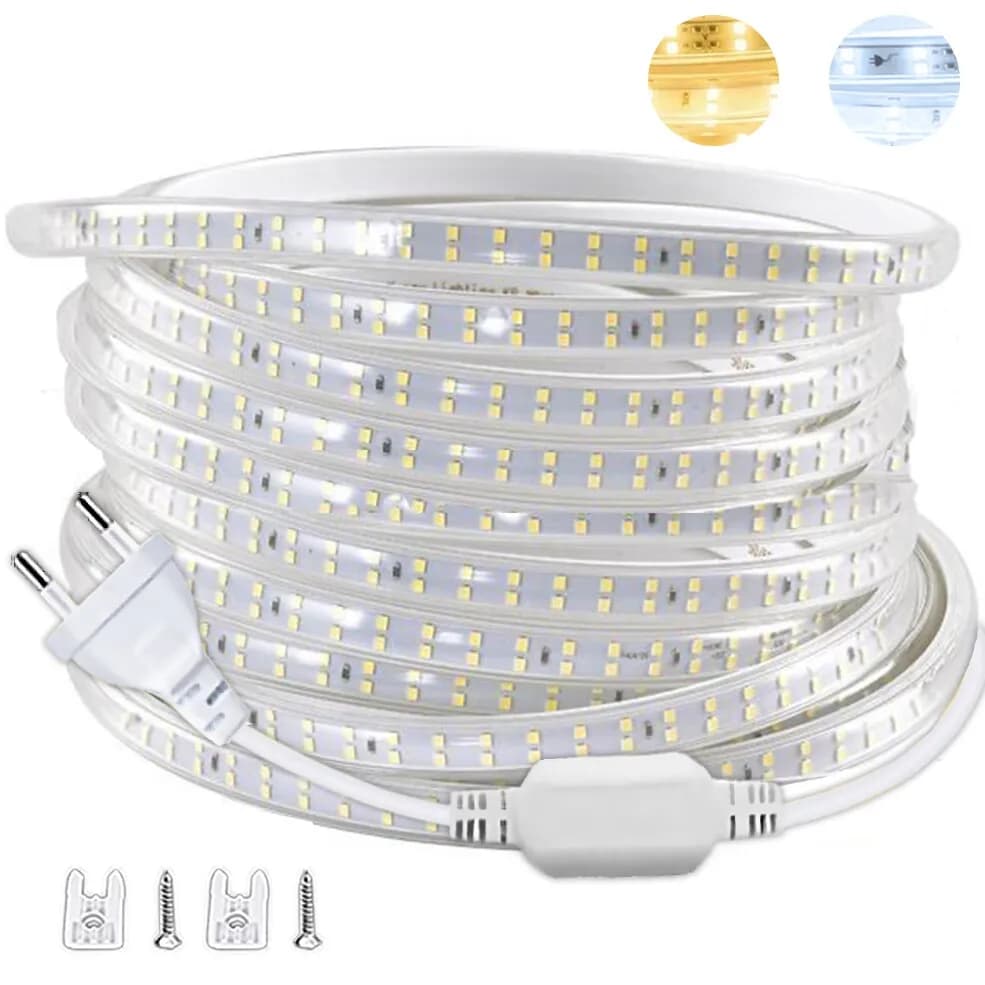 Striscia Led 220V 1-30m Con Spina Eu 2835 Nastro Flessibile Luce Nastro Led Impermeabile per la Cucina di Casa Decorazione del Giardino Esterno illuminazione