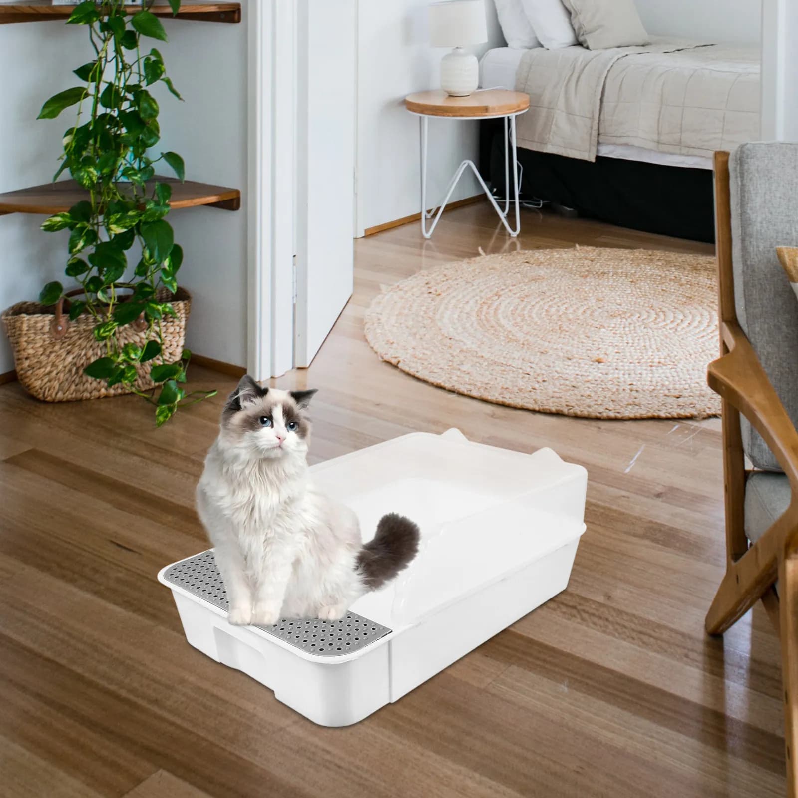 Lettiera per Gatti Robusta in PP Premium, Durevole, Sicura, Struttura Smontabile, Flusso d'Aria Migliorato, Anti-Schizzi