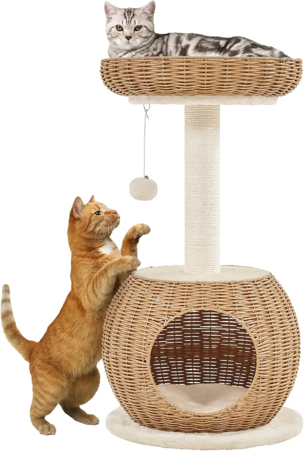 Albero per gatti, torre per gatti in rattan da 29,5 pollici per gatti da interno con tiragraffi, condominio per gatti intrecciato e morbido cuscino superiore persico, Aesth