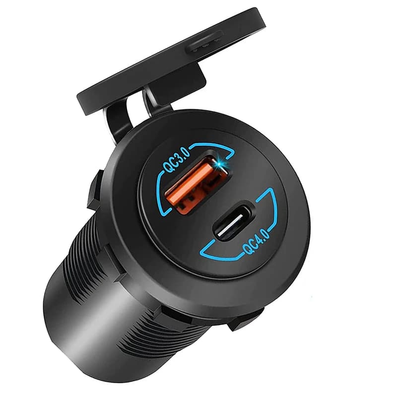Presa USB da 60W 12V con Ricarica Rapida QC4.0 Tipo C PD QC3.0 per Auto, Barca, Moto, Camion