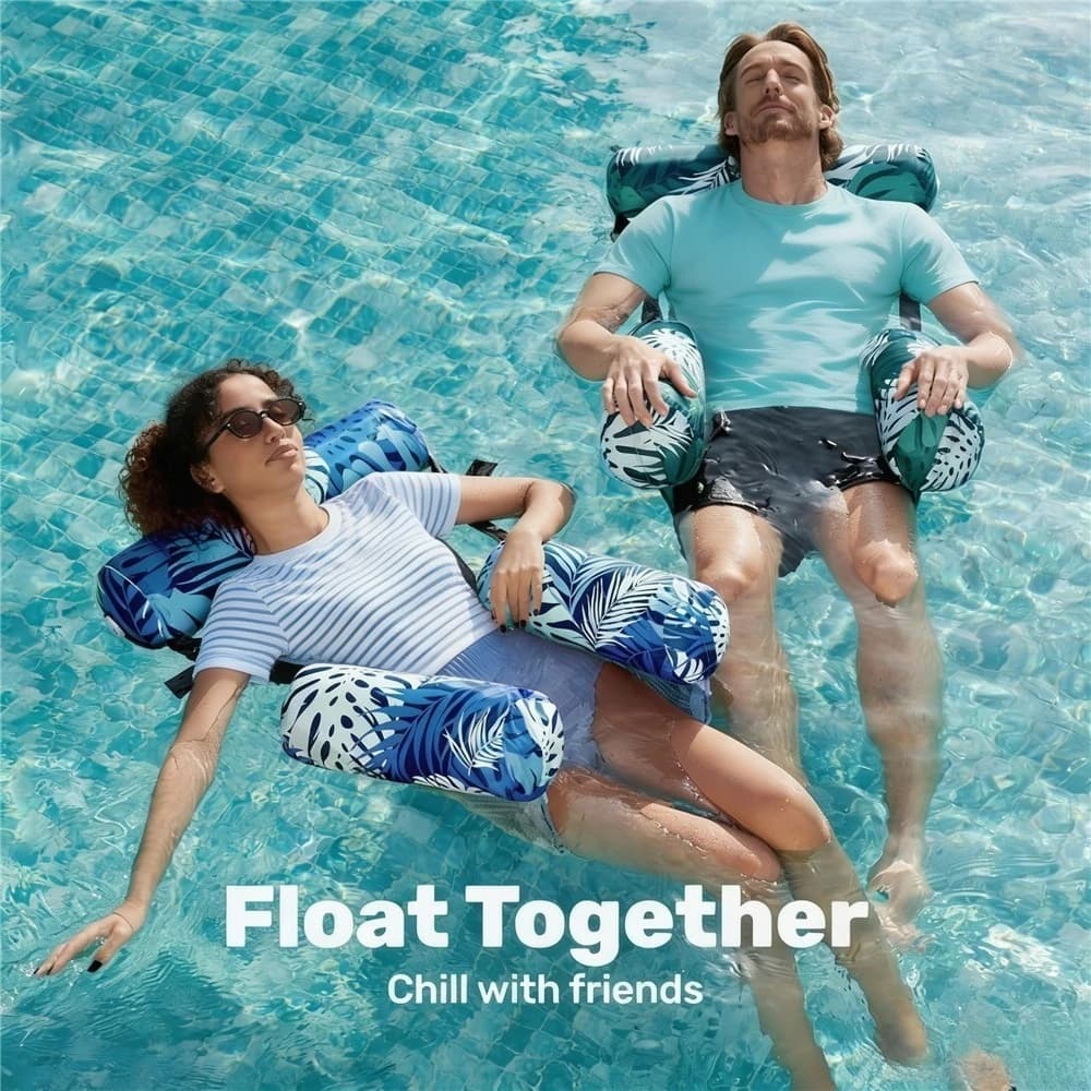 3-Tube Inflatable Pool Floating Lounge Chair, Adjustable Backrest Foldable Soft Fabric Sling Seat For Swimming Pool Water Fun