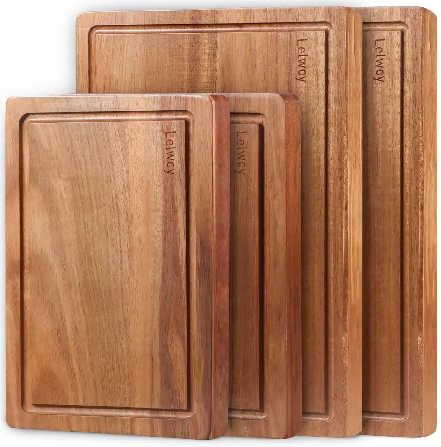 Set di 4 grandi taglieri in legno con scanalature per il succo e impugnatura ergonomica per cucina, carne, verdure (17x12, 12x9, 12x8 pollici)