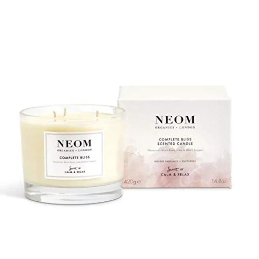Candela Profumata Completa Bliss a 3 Stoppini con Oli Essenziali di Rosa, Lime e Pepe Nero per Aromaterapia e Riduzione dello Stress